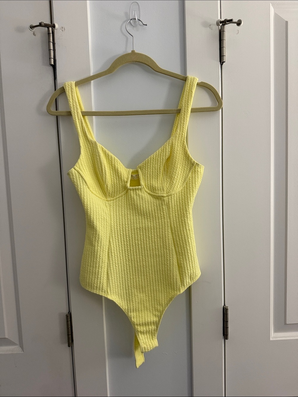 Astr Textured Yellow Scoop Neck Bodysuit